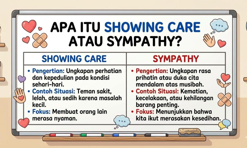 gambar papan tulis menggambarkan tentang pengertian showing care atau sympathy