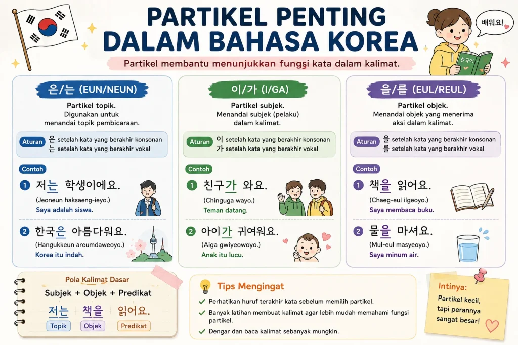 Partikel penting bahasa Korea eun neun i ga dan eul reul